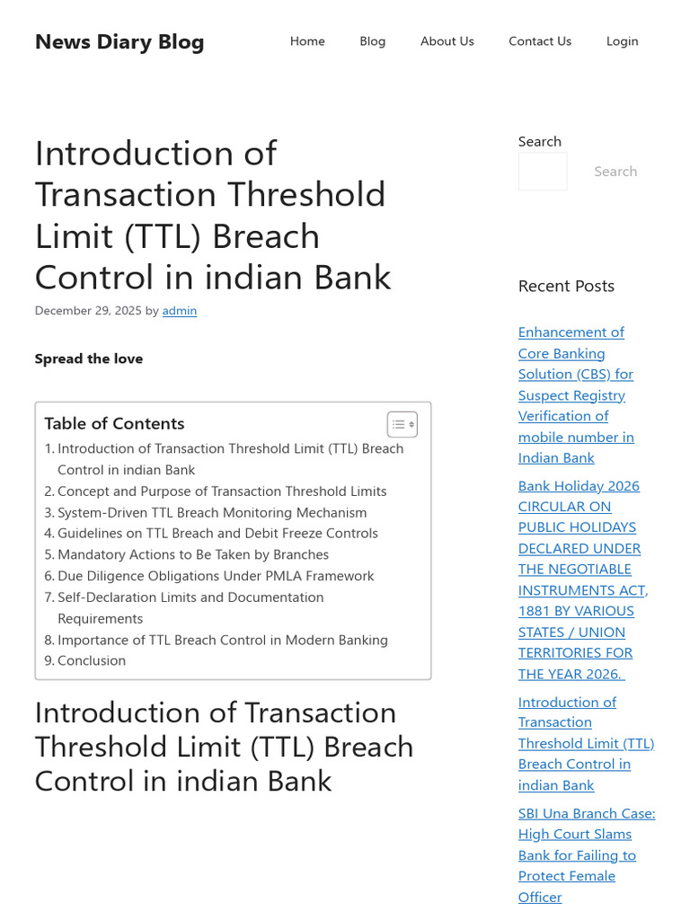 Introduction of Transaction Threshold Limit (TTL) Breach Control in ...