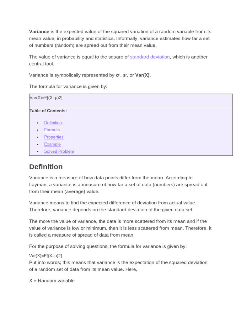 Variance Statistic | PDF | Variance | Expected Value