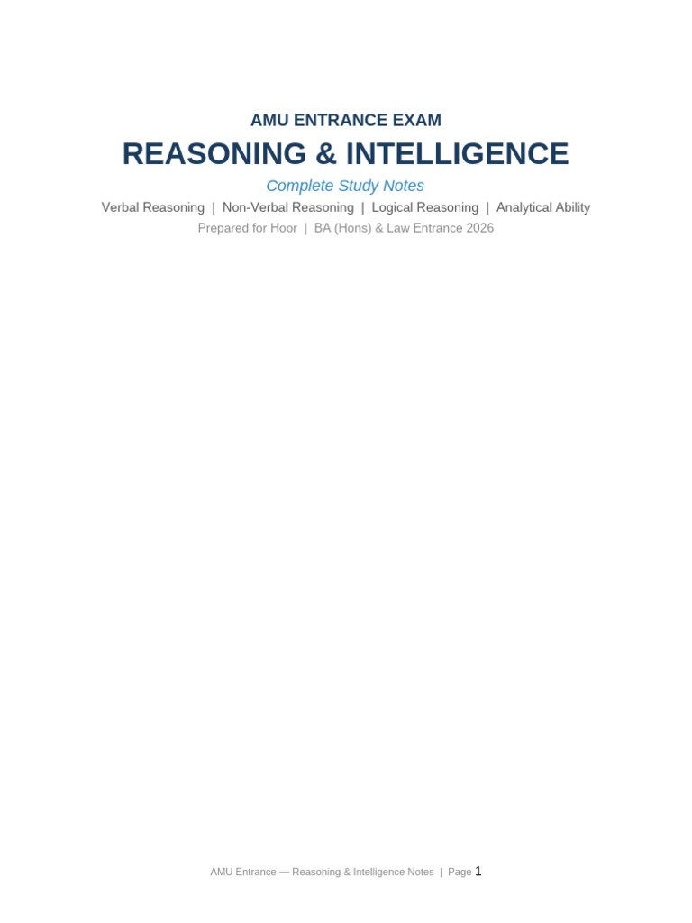 AMU Reasoning Intelligence Notes | PDF | Reason | Argument