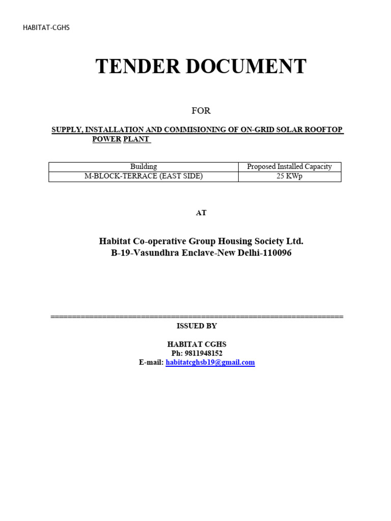 Solar Rooftop Tender For Habitat Society | PDF