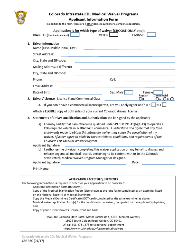 CSP 36C - Applicant Information Form REV 0417 Form | PDF