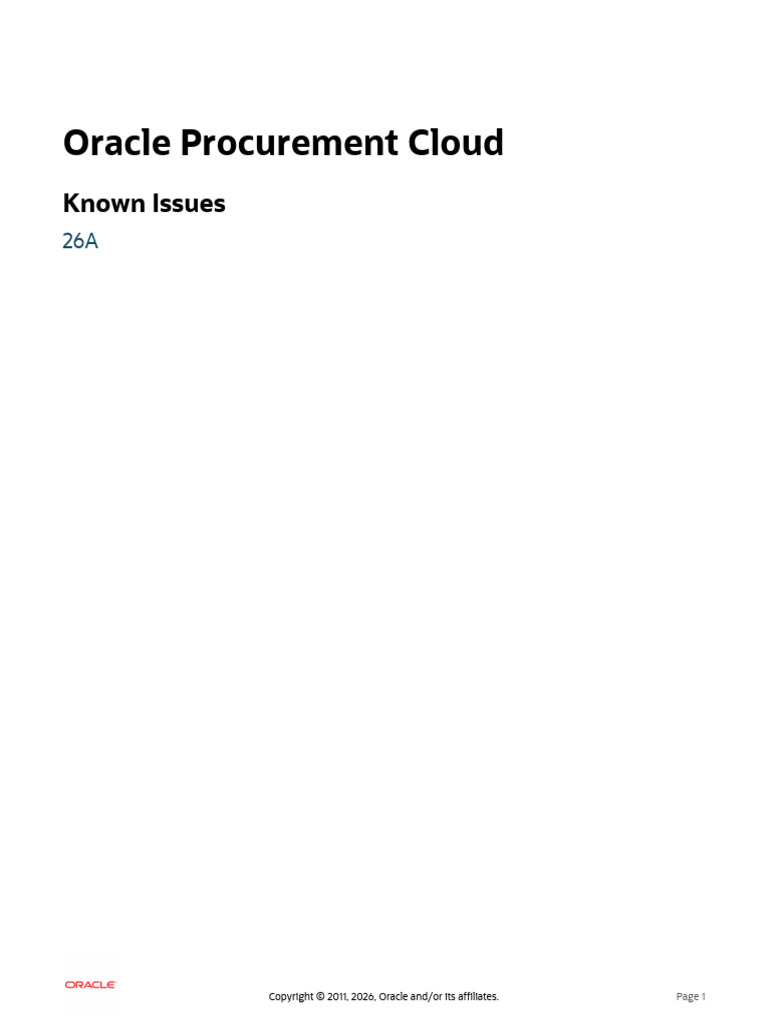 Oracle Fusion Cloud Procurement Known Issues Fa26a | PDF | Oracle ...