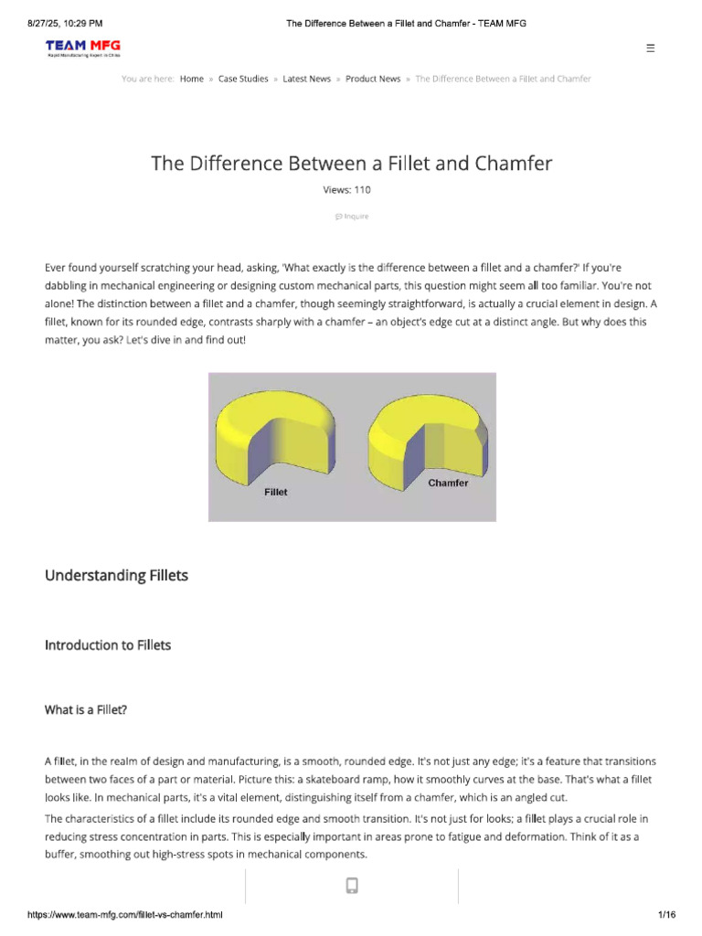 The Difference Between A Fillet and Chamfer - TEAM MFG | PDF