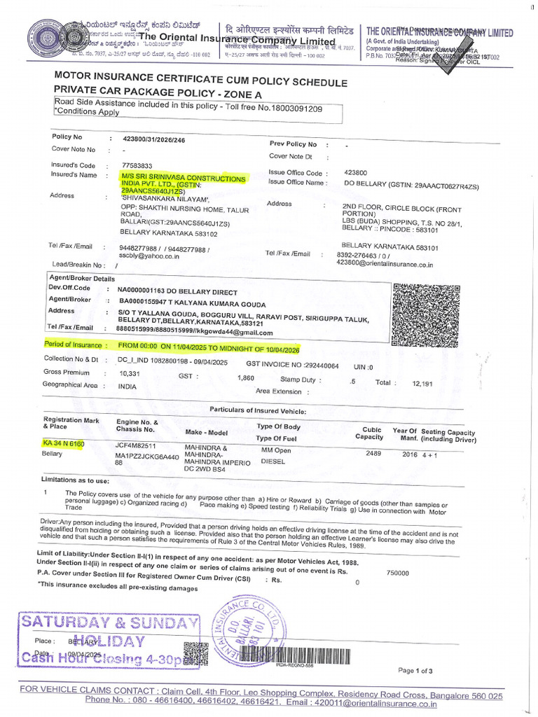 Ka 34 N 6160 Camper Insurance - Valid Till 10.4.2026 | PDF