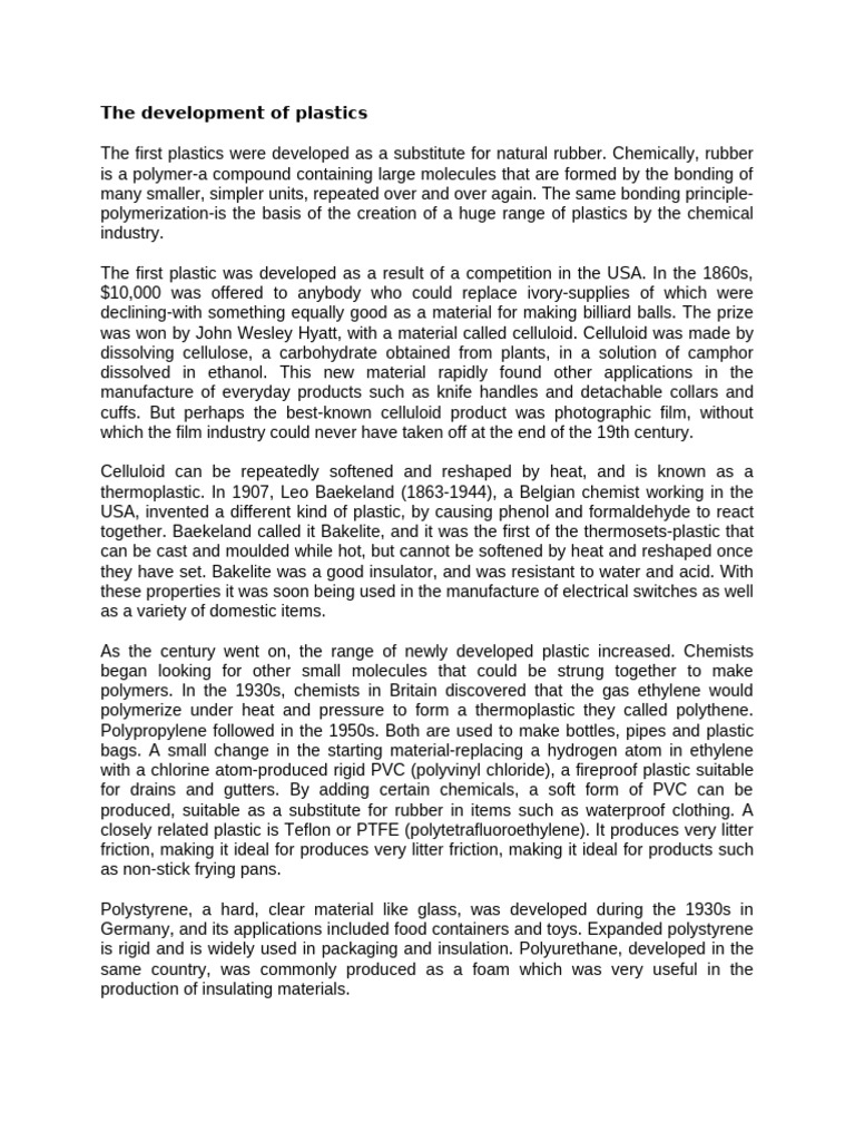 The Development of Plastics | PDF | Plastic | Lean Manufacturing