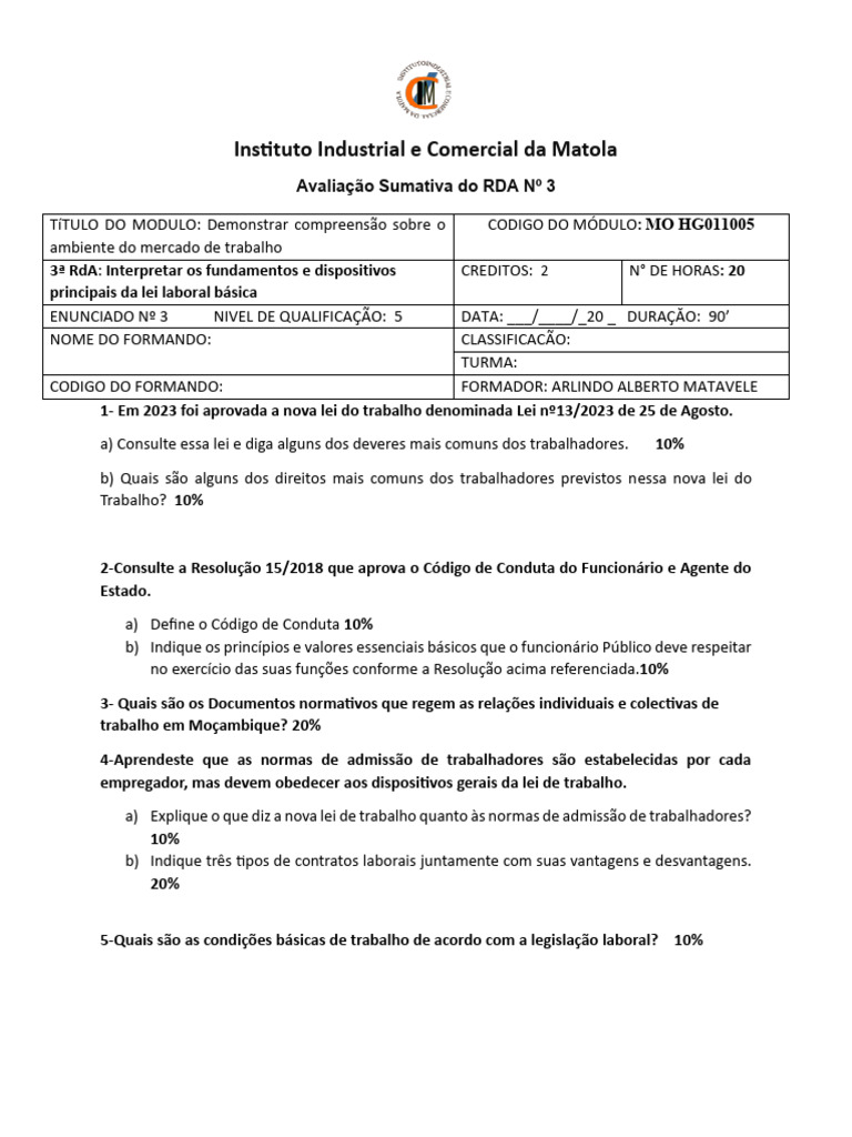 Avaliação Sumativa RdA3 Módulo 5 | PDF
