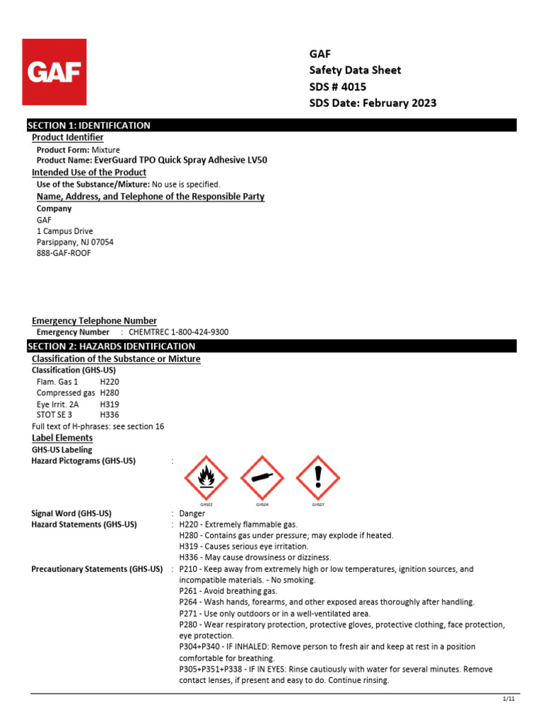 Everguard Tpo Quick Spray Adhesive Lv50 Sds 4015 | PDF | Personal ...