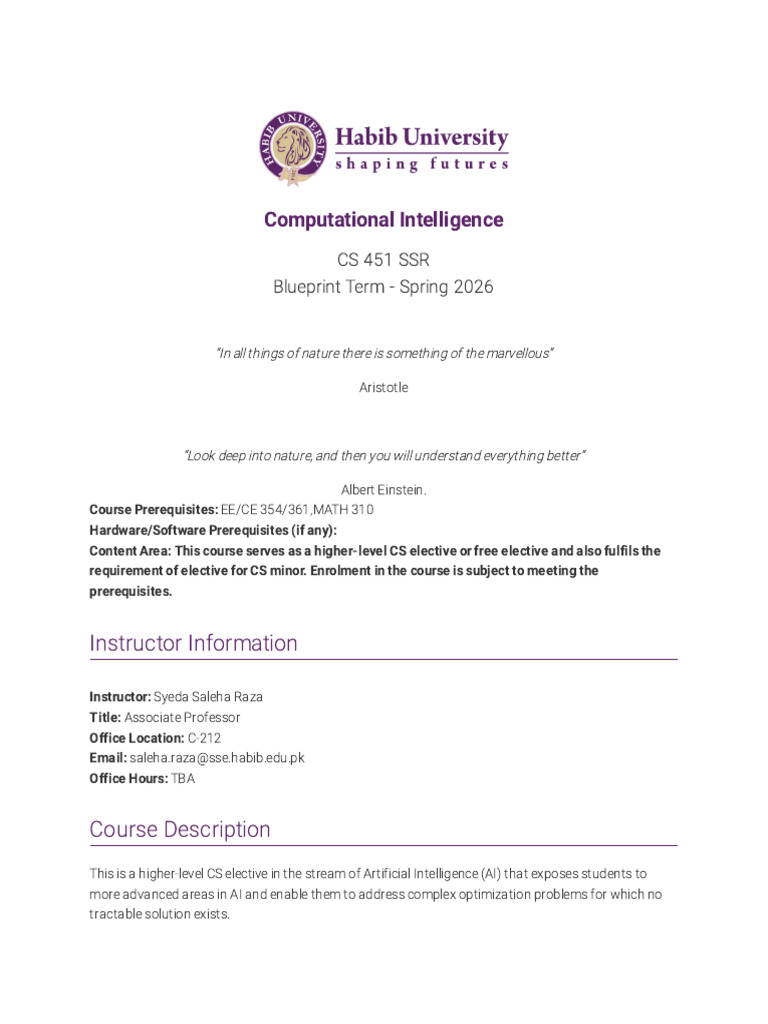 Blueprint Term Spring 2026 CS 451 SSR Computational Intelligence | PDF ...
