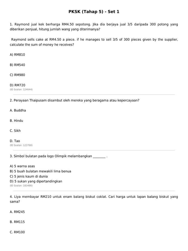 Soalan PKSK (4 Set) - Level 5 | PDF