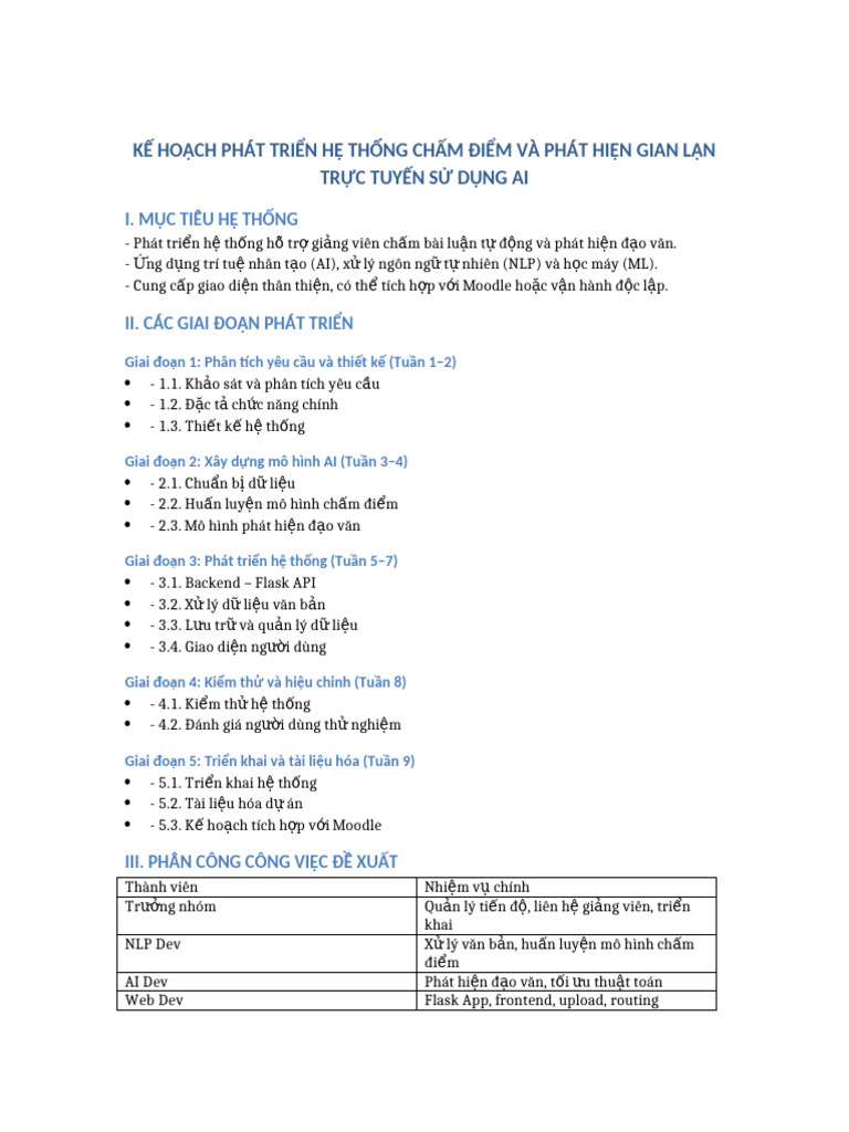 Ke Hoach Phat Trien He Thong AI Grader | PDF