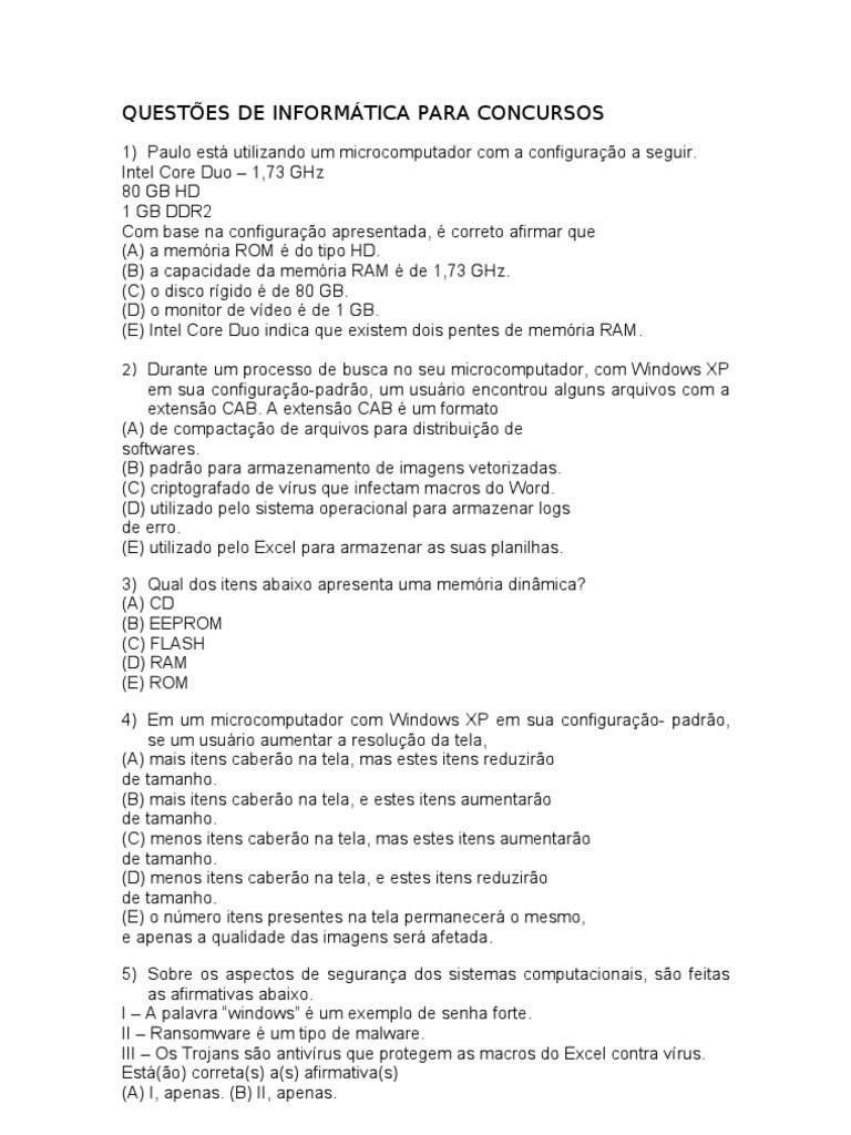 Questões de Informática para Concursos | PDF | Internet | Microsoft Windows