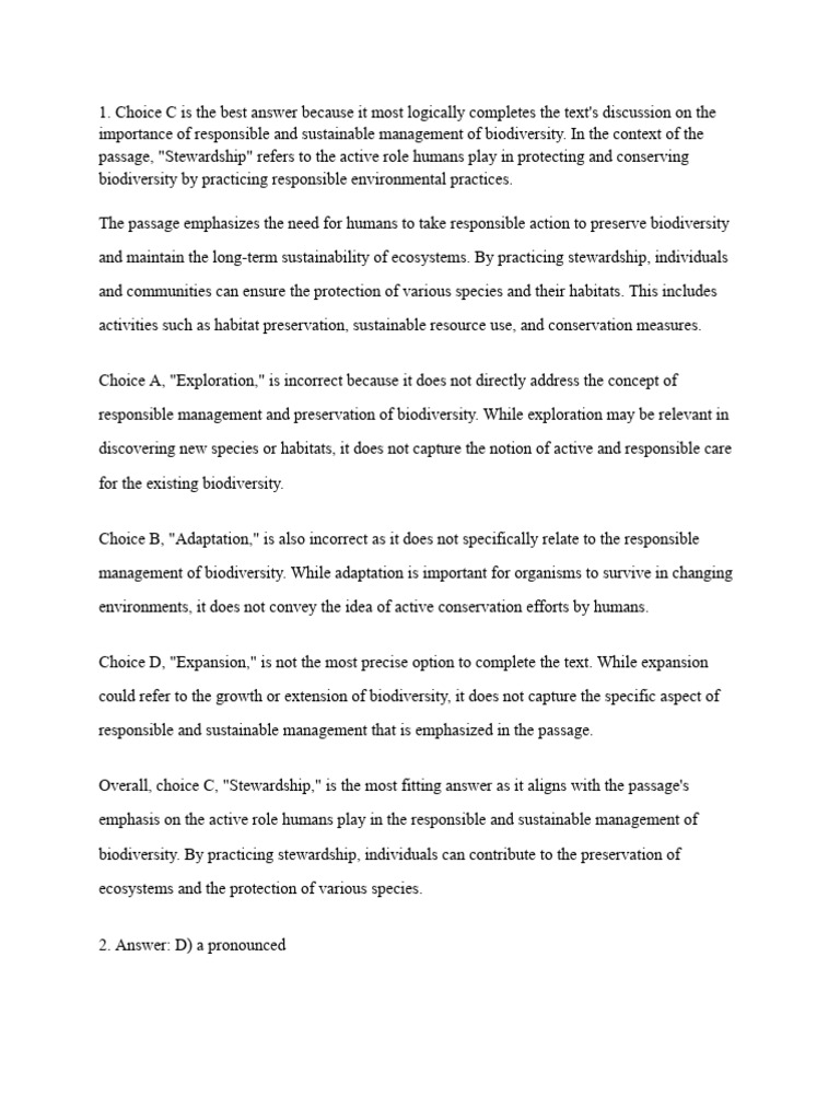Digital SAT Set 2 Answer Key | PDF | Sustainability | Biodiversity