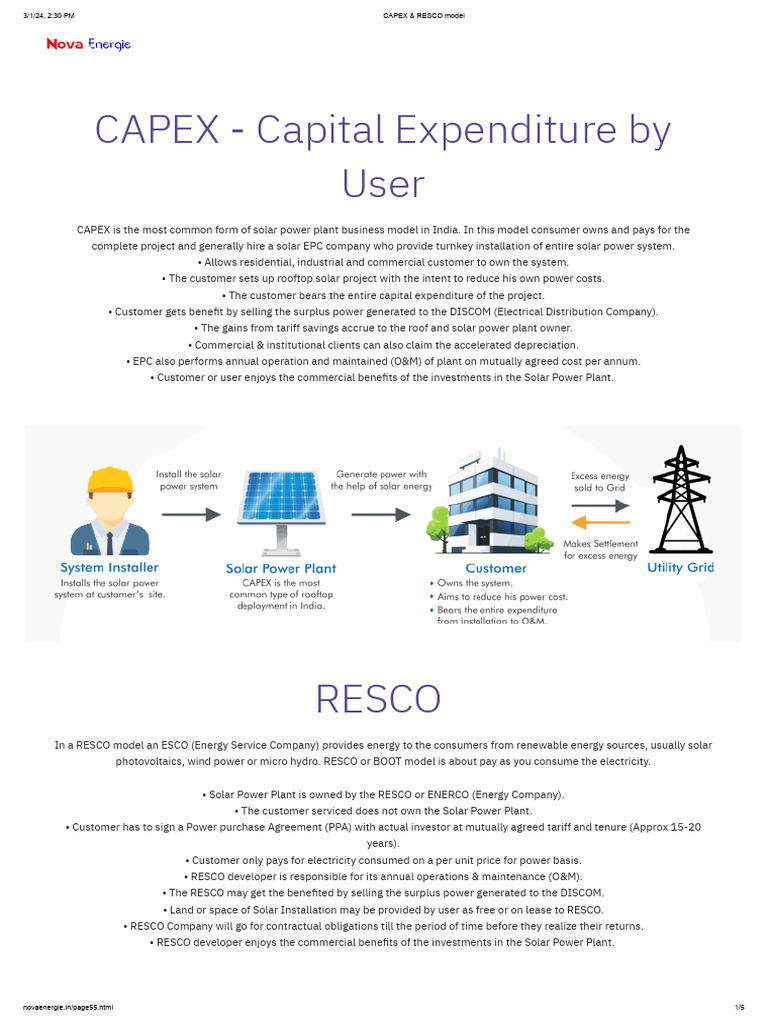 CAPEX & RESCO Model | PDF | Solar Power | Capital Expenditure