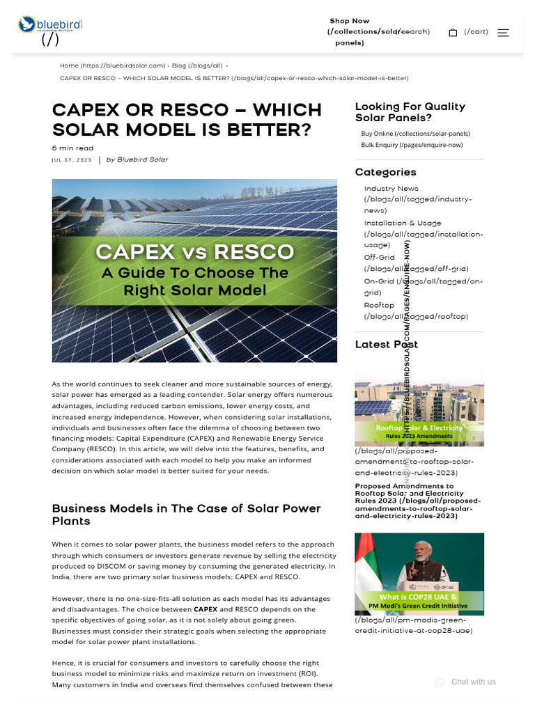 CAPEX or RESCO - Which Solar Model Is Better - Bluebird Solar | PDF ...