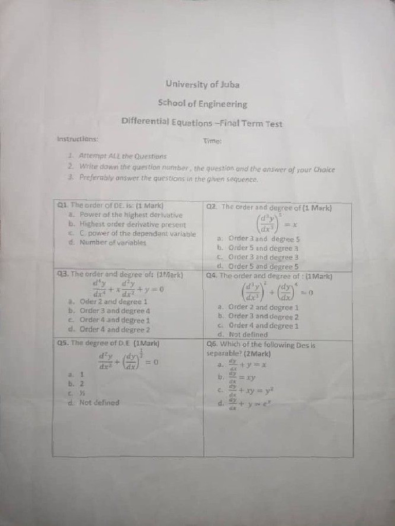 Differential Equation Past Papers | PDF