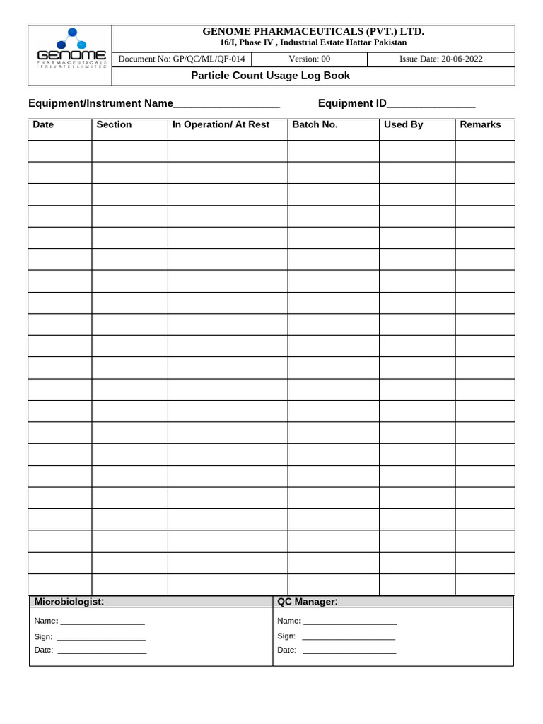 014 QF Partical Count Log Book | PDF