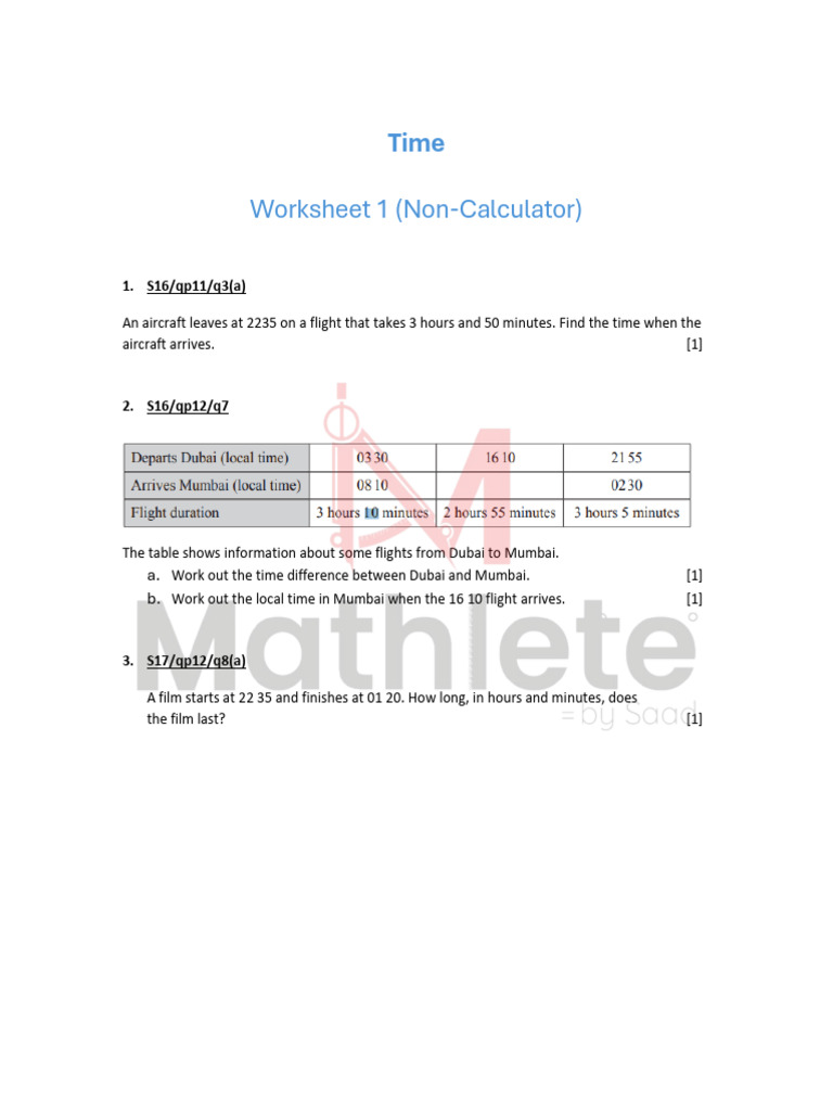 Time Worksheet 1 | PDF
