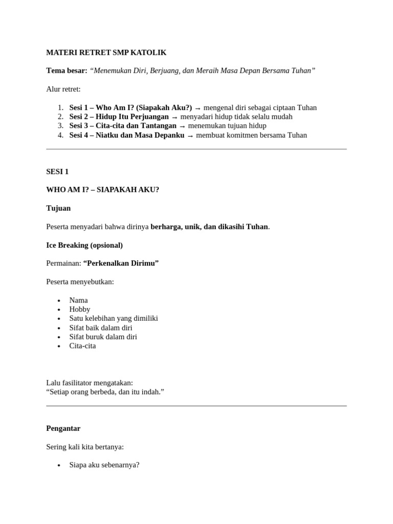 Materi Retret SMP Katolik | PDF