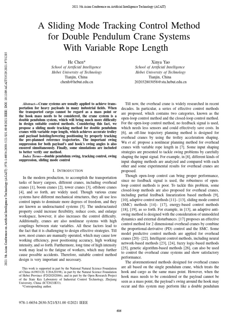 A Sliding Mode Tracking Control Method For Double Pendulum Crane ...