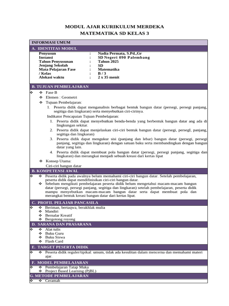 Modul Ajar Bab 4 MTK Kelas 3 | PDF