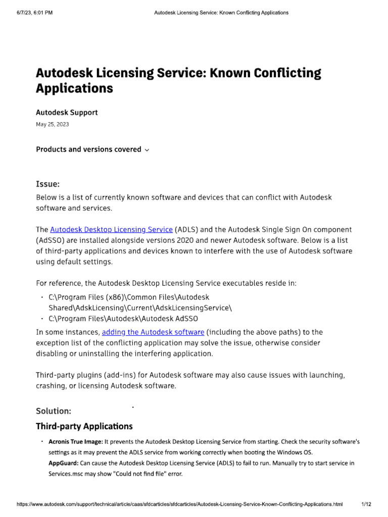 Autodesk Licensing Service - Known Conflicting Applications | PDF