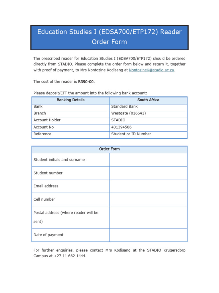 ETP172 Reader Order Form-1 | PDF
