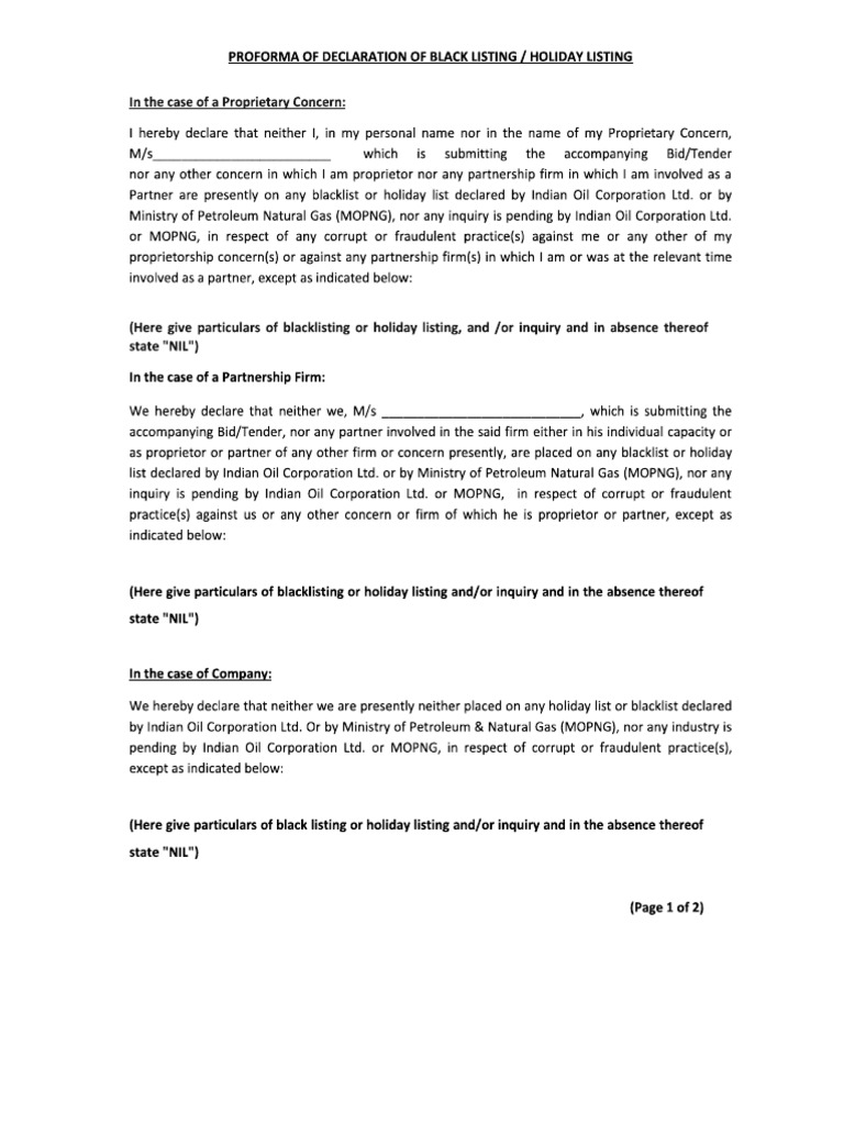 Declaration Cum Undertaking Formats | PDF