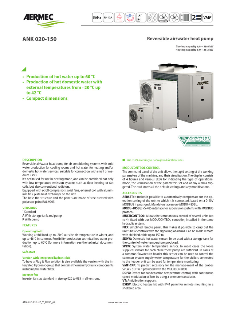 ANK Data Sheet | PDF | Water Heating | Heat Pump