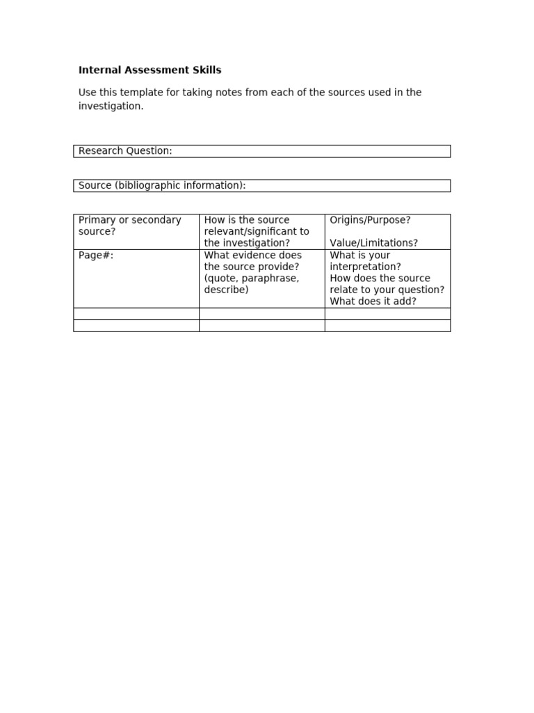 IB History IA Source Notes Template | PDF