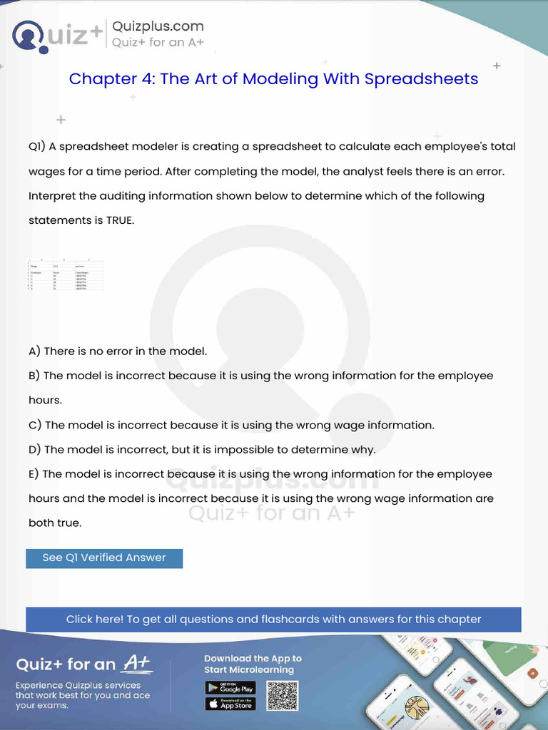 A Spreadsheet Modeler Is Creating A Spreadsheet To Calculate Each ...