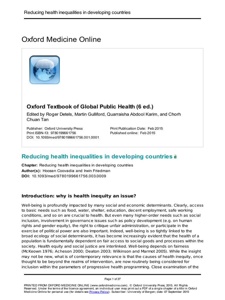 Reducing Health Inequalities in Developing Countries | PDF | Health ...