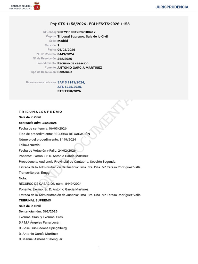 STS 1158 2026 | PDF | Sentencia (ley) | Caso de ley