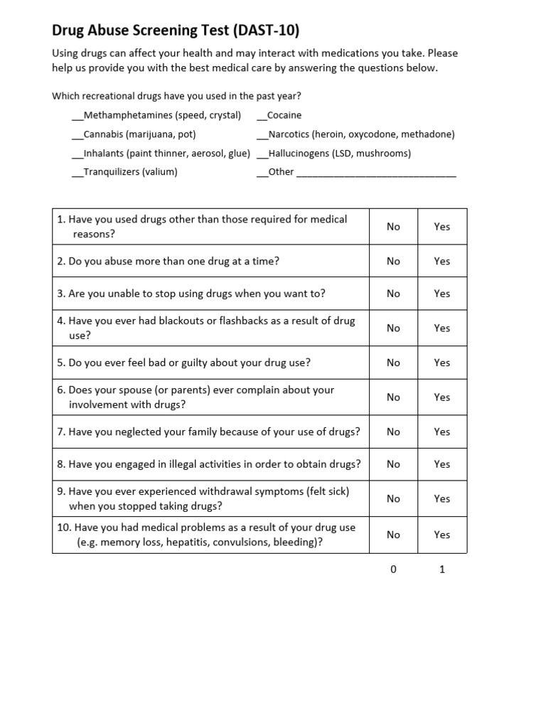 DAST 10 With Scoring-Drugs | PDF | Recreational Drug Use | Drugs