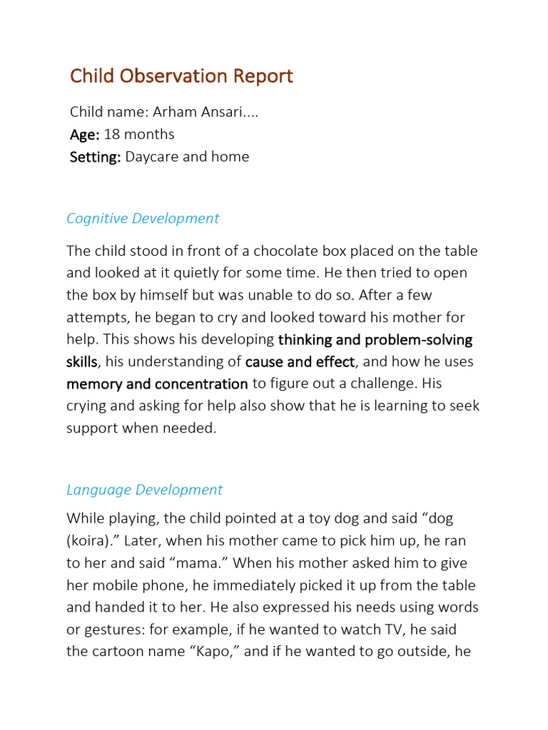 Child Observation - Learning Assignment For Social Services | PDF ...