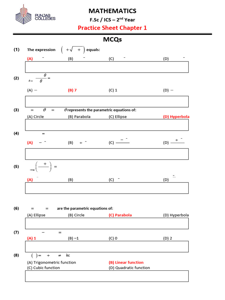 Math Smart Practice Sheet P-2-Ch.1 | PDF | Ellipse | Equations