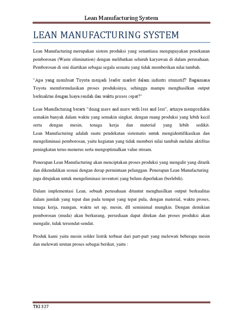 Lean Manufacturing System | PDF