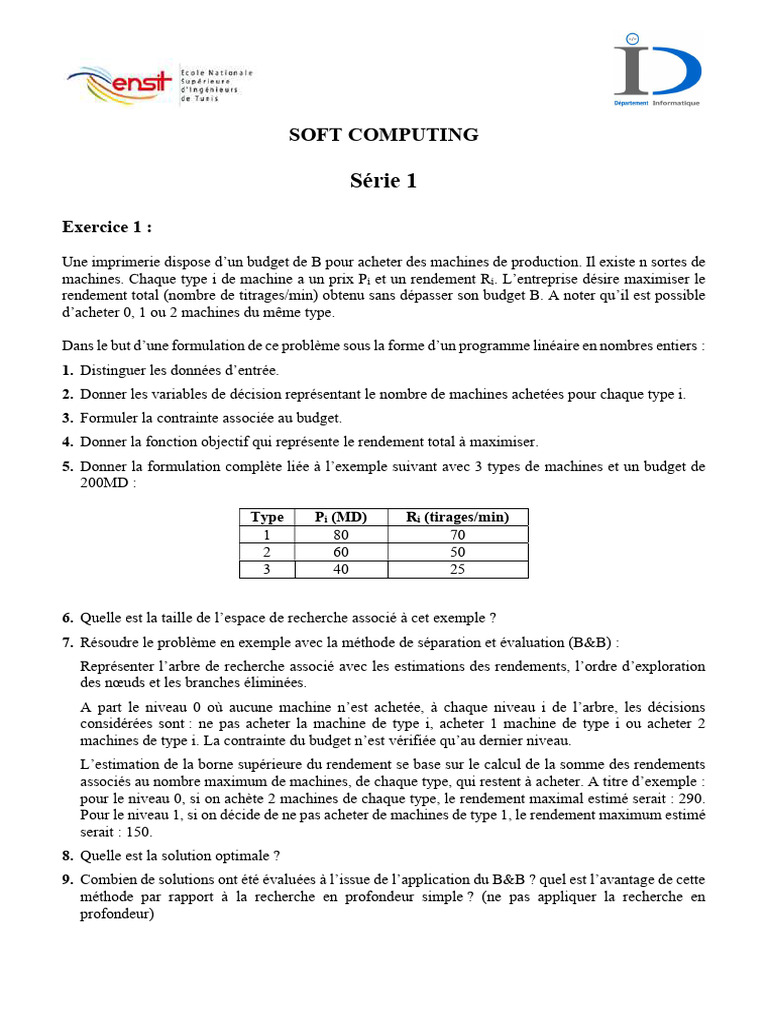 Série 1 Soft Comp | PDF | Algorithmes | Algorithmes et structures de ...