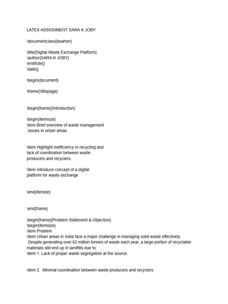 Latex Assignment Sara K Joby | PDF | Recycling | Waste