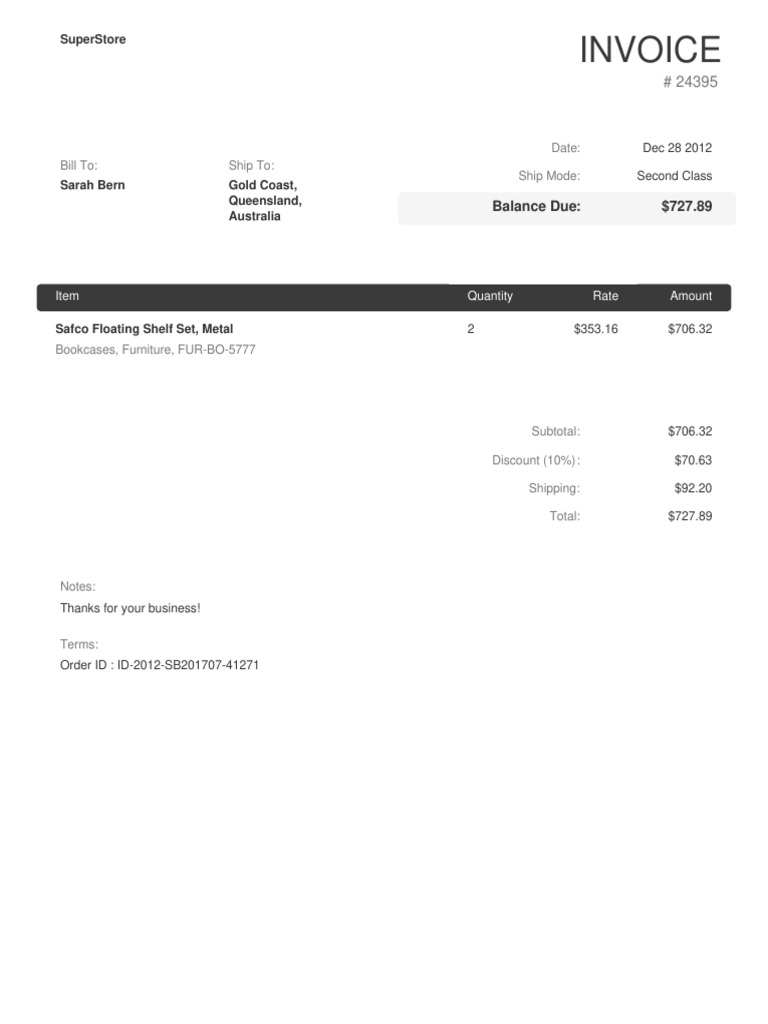 Invoice Sarah Bern 24395 | PDF