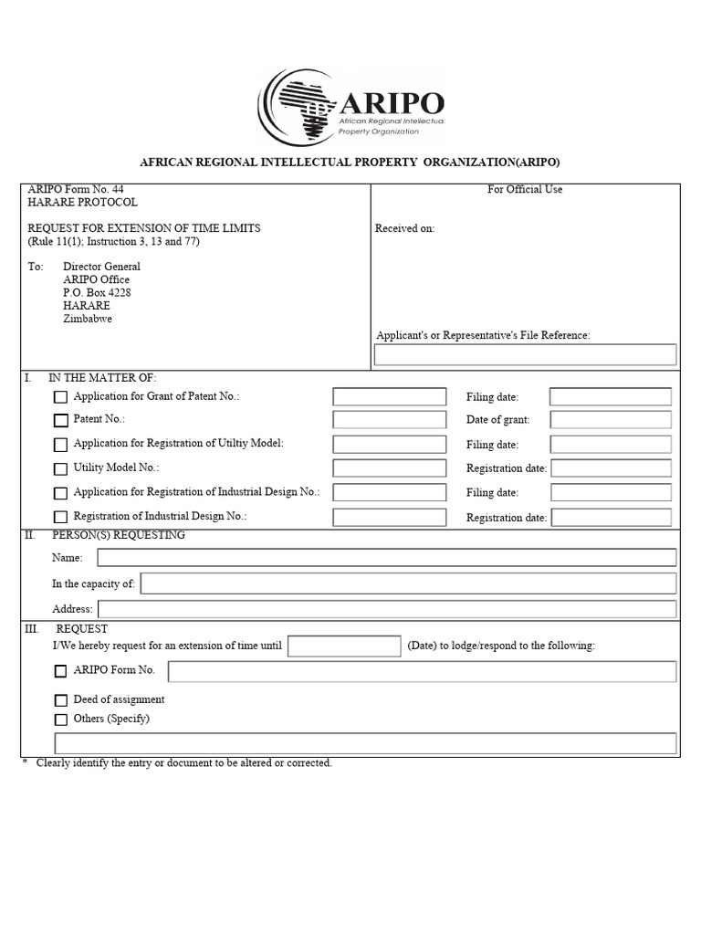 Form No. 44 African Regional Intellectual Property Organization28112019 ...