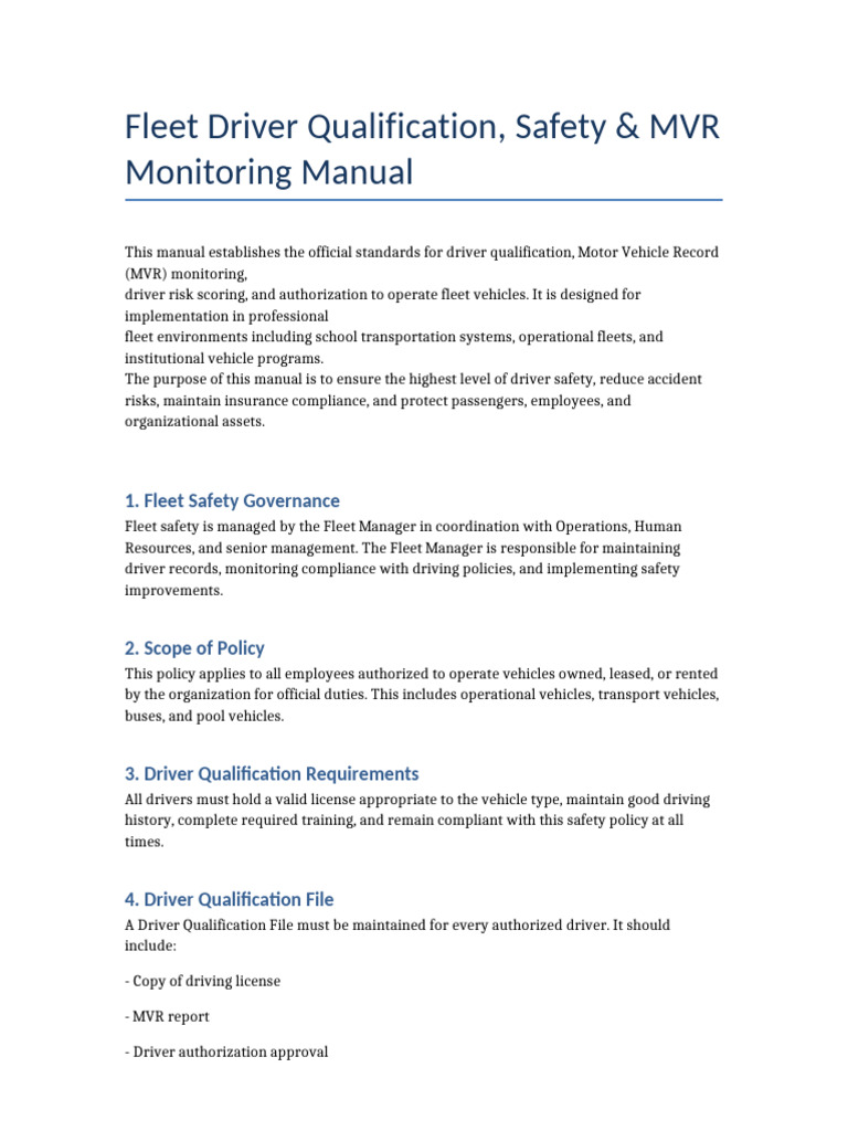Fleet Driver Safety MVR Manual | PDF | Driving | Traffic Collision