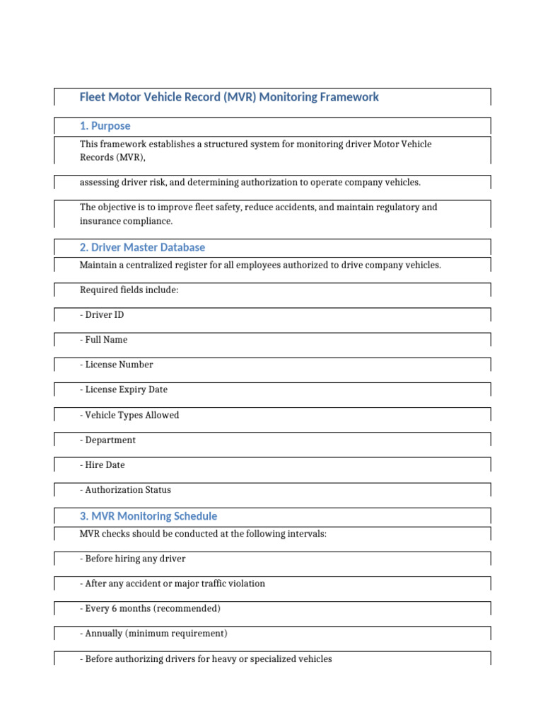 Fleet MVR Framework | PDF | Driving Under The Influence | Driving