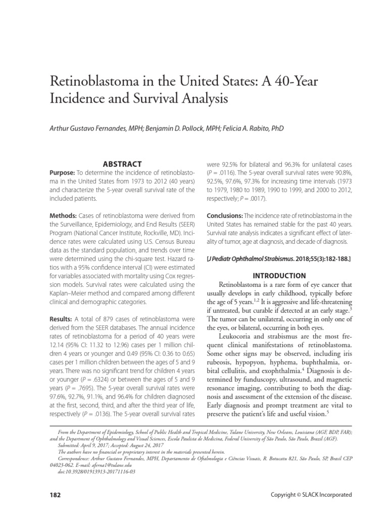Retinoblastoma in The United States A 40 Year Incidence and Survival ...