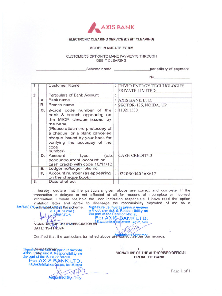 06 Ecs Mandate Form | PDF