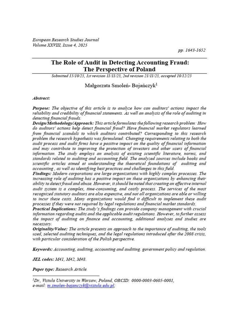 The Role of Audit in Detecting Accounting Fraud - The Perspective of ...