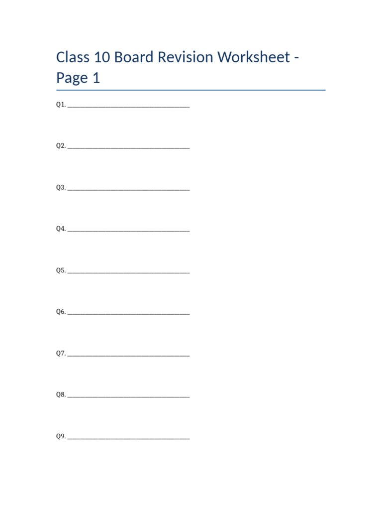 Class 10 Revision Worksheet | PDF
