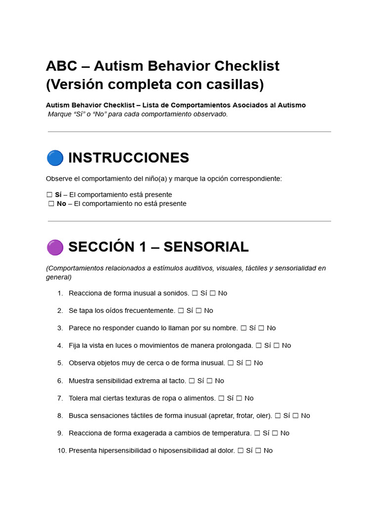 ABC+ +Autism+Behavior+Checklist+ | PDF