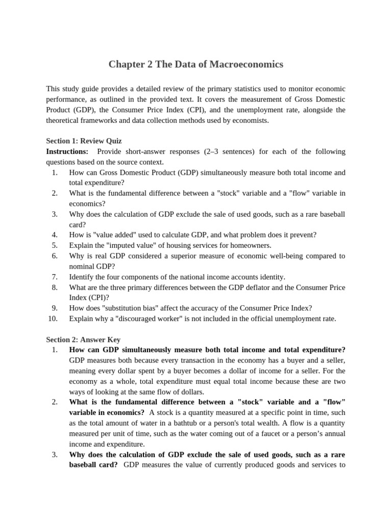 Chapter 2 The Data of Macroeconomics - Short Notes and Solution To ...