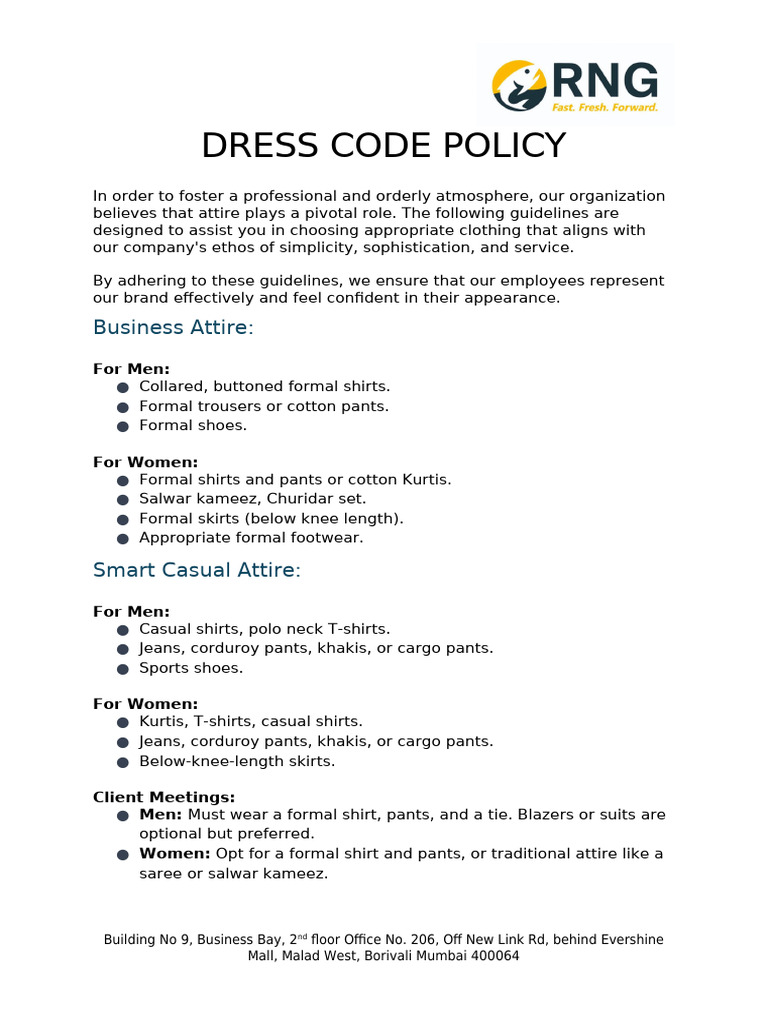 Dress Code Policy | PDF