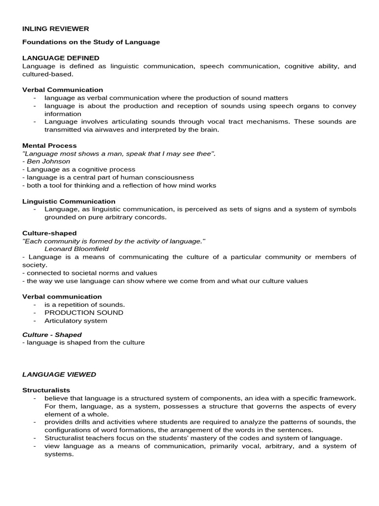Inling Prelim Reviewer | PDF | Human Voice | Linguistics